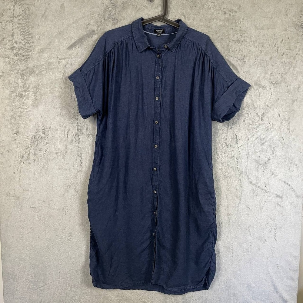 J Crew Baird McNutt Irish Linen Navy Button Front Shirt Dress Tall Large
